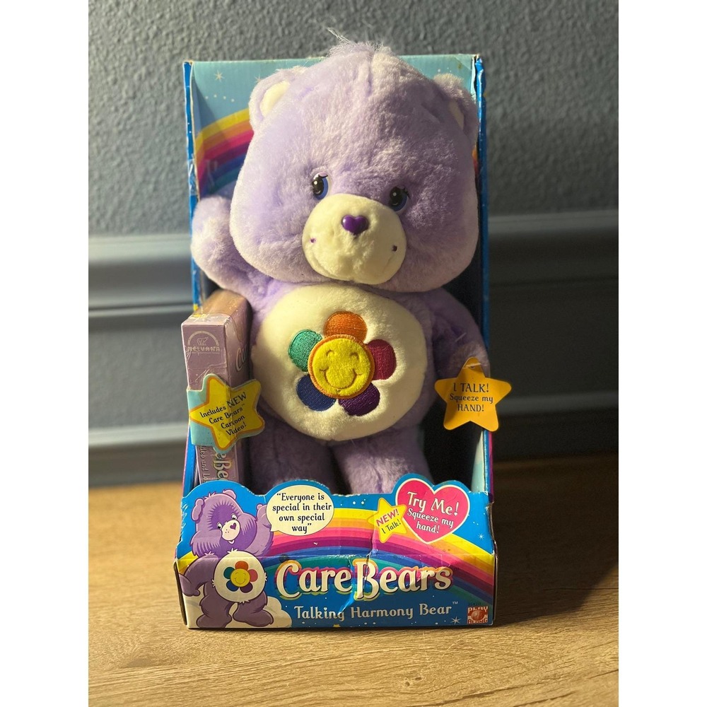 Care Bears Talking Harmony Bear Purple Plush 2004 Play Along Video New in Box